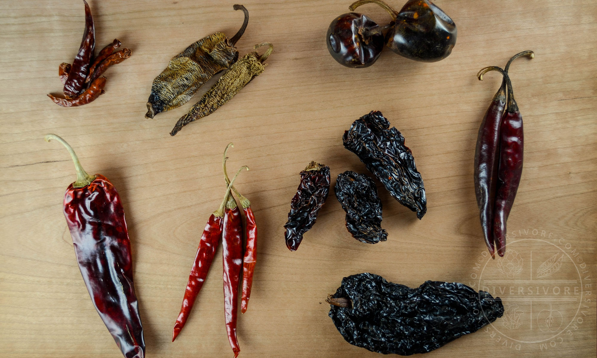 A variety of Mexican chili peppers