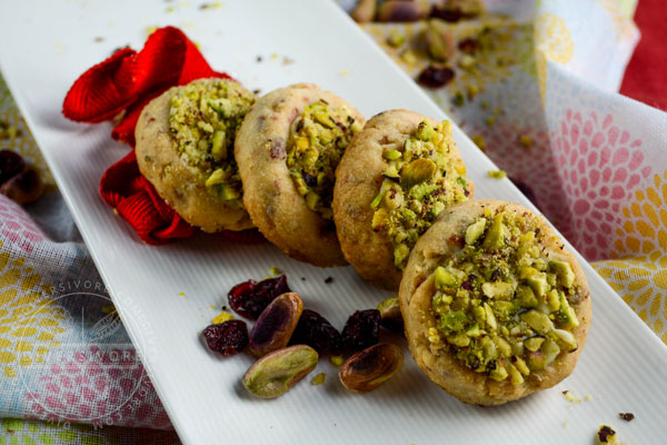 Cranberry Shortbread with White Chocolate & Pistachios