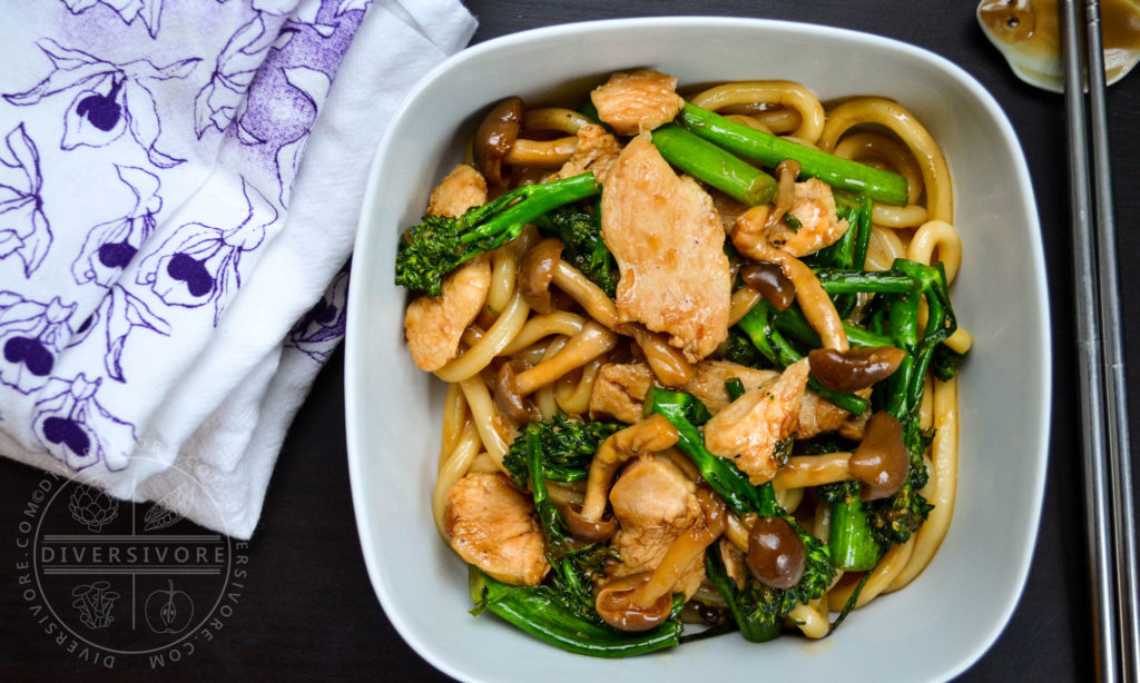 Udon Noodles With Chicken Broccolini And Mushrooms Diversivore