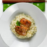 Ginger and karashi mustard chicken, shown here on a bed of Japanese lemon-herb risotto - Diversivore.com