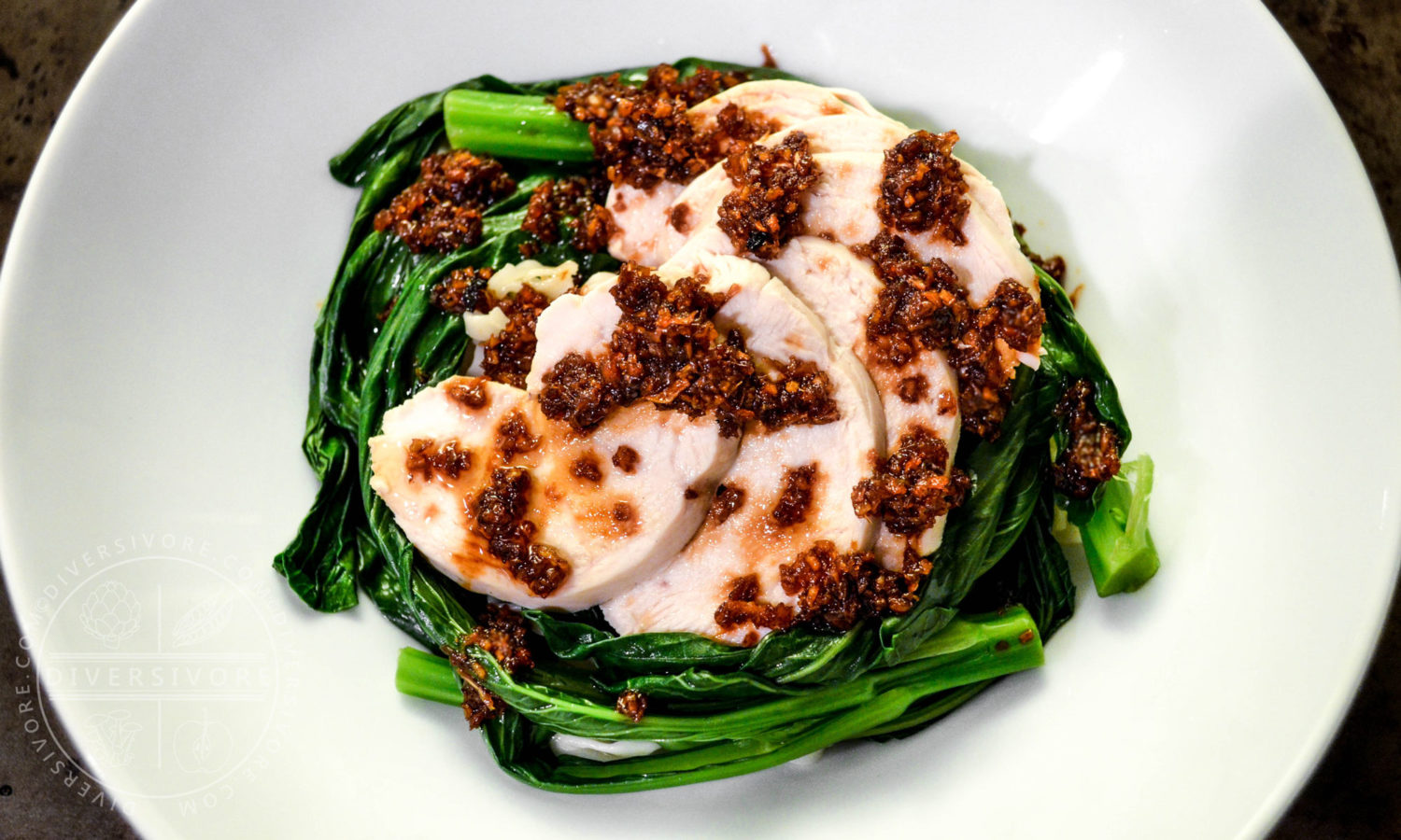 Poached Chicken and Choy Sum (Hakka-style) with Garlic and Ginger Sauce - Diversivore.com