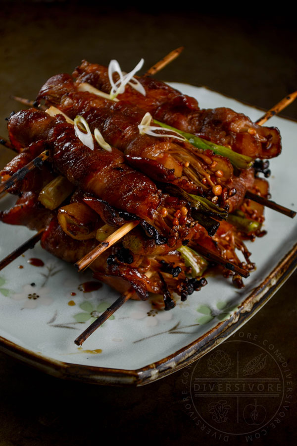 Bacon-wrapped Enoki Mushrooms with a Maple-Sake Glaze - Diversivore.com