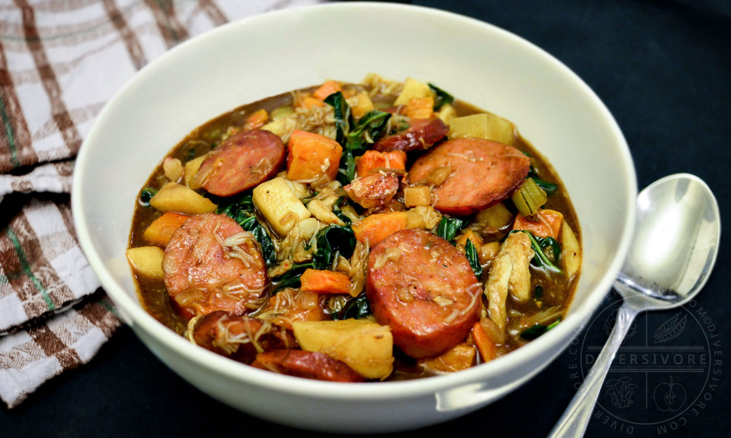 Winter gumbo with crab, andouille sausage, Jerusalem artichoke, kale, and golden beets - Diversivore.com