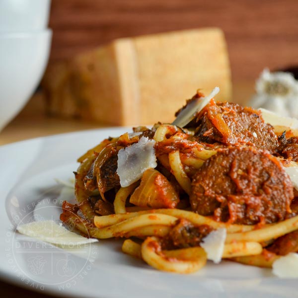 Sausage and Eggplant Bucatini with Fennel Tomato Sauce