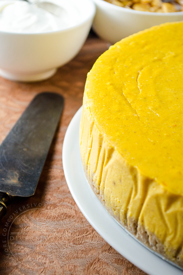 Pumpkin apple cheesecake with a gluten-free oat crust