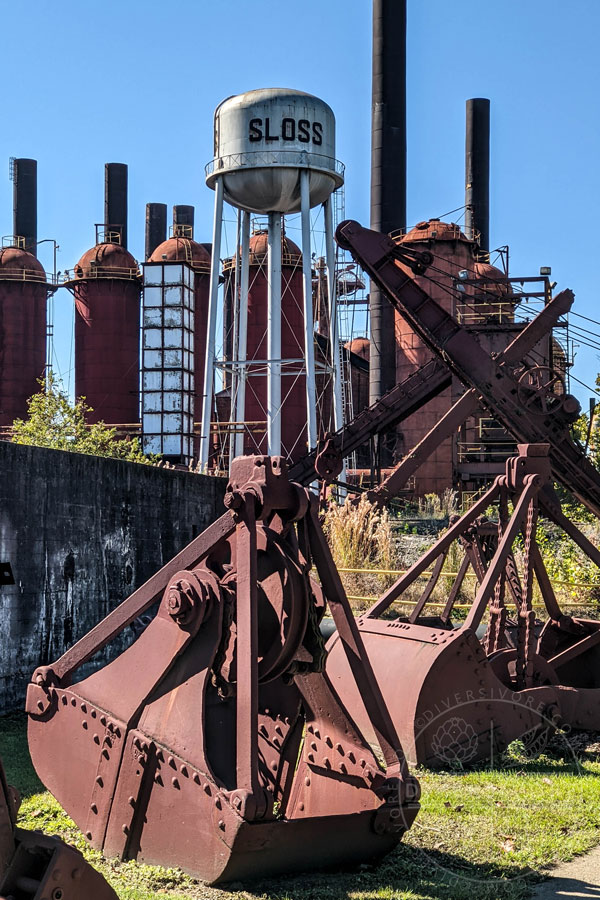 Water tower and old steelwork equipment at Sloss Furnaces, Birmingham, Alabama