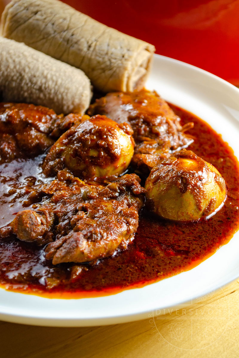Doro wat (Ethiopian chicken and eggs in a spicy sauce)