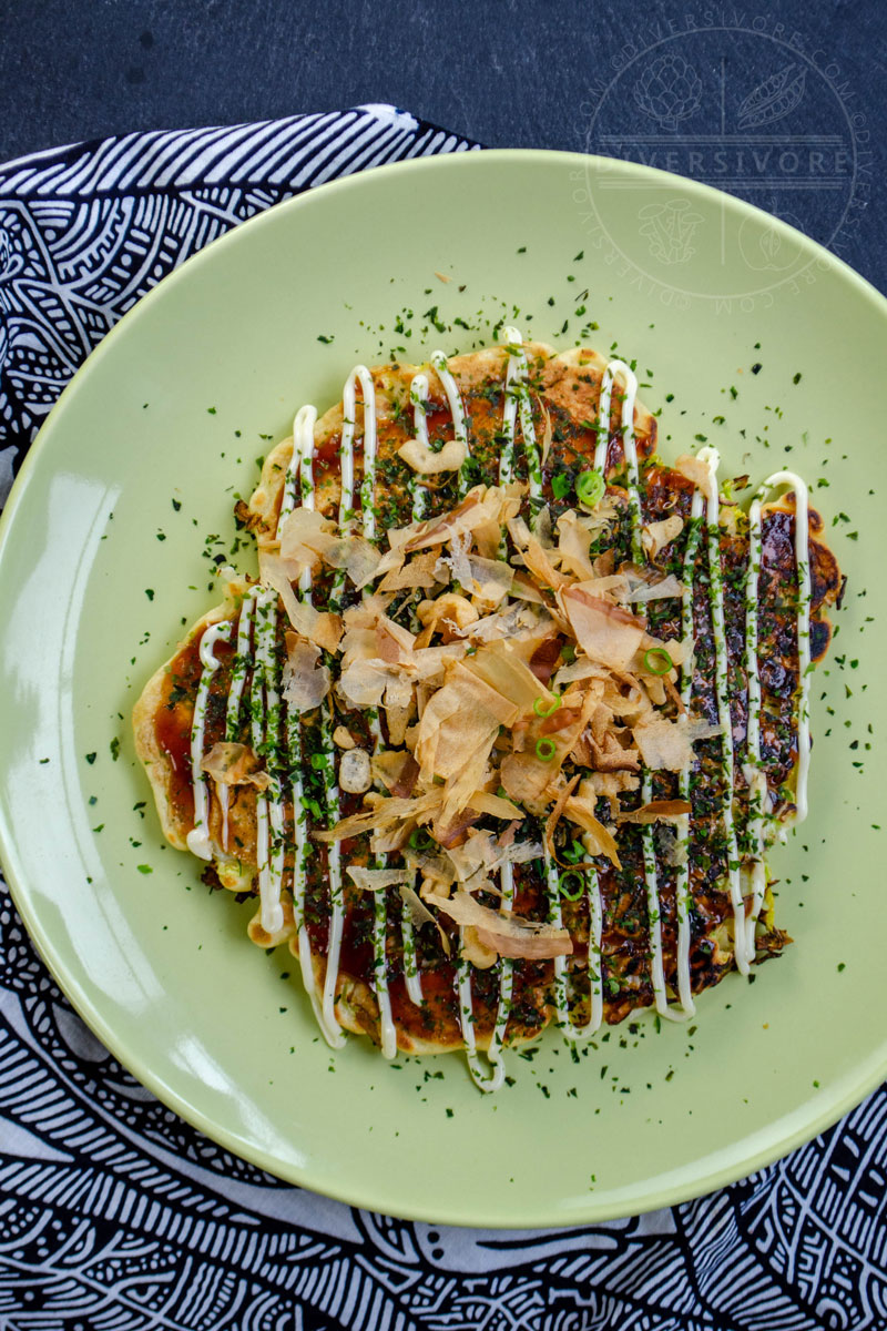 Okonomiyaki - Pacific Northwest Variation (with smoked salmon and pickled chanterelles)