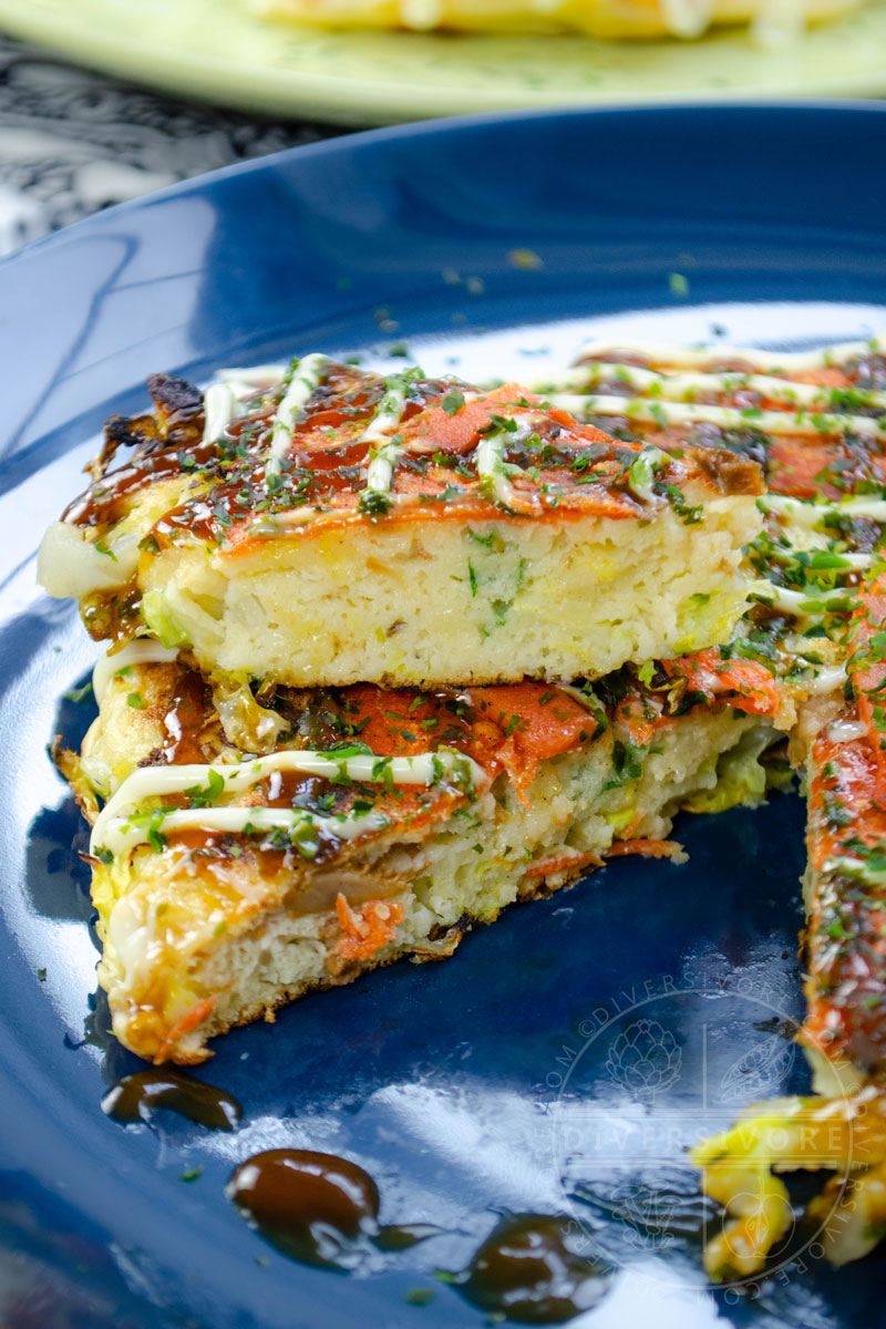 Okonomiyaki - Pacific Northwest Variation (with smoked salmon and pickled chanterelles)